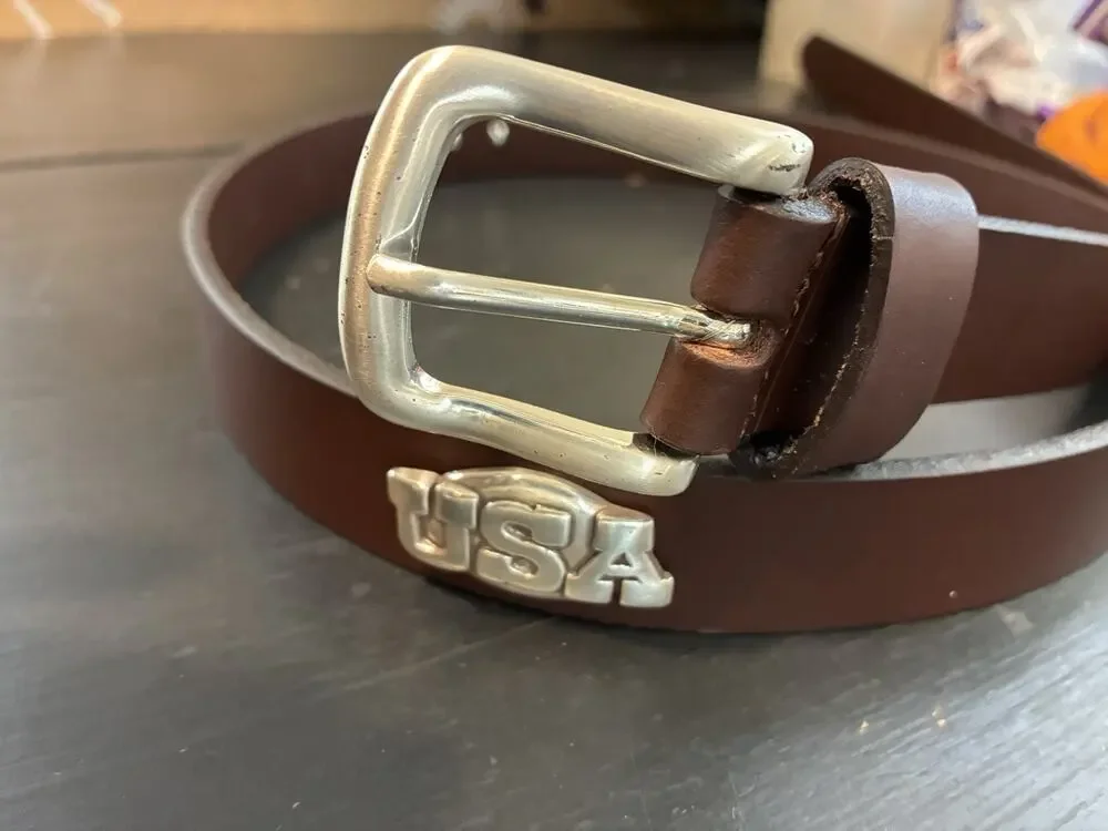 Brown Genuine Leather Belt With USA Conchos Size 46
